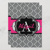 Invitation Bachelorette Chevron Chic Pink Monogramme (Devant / Derrière)