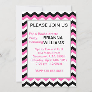 Invitation Bachelorette Chevron rose et noir personnalisée