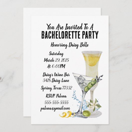 Invitation Bachelorette Cocktail (Devant / Derrière)