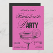 Invitation Bachelorette cocktail noir rose rétro (Devant / Derrière)