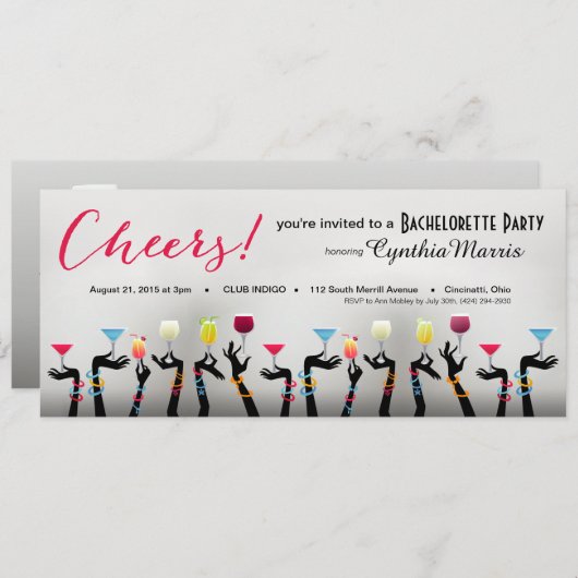 Invitation Bachelorette Cocktail Party (Devant / Derrière)