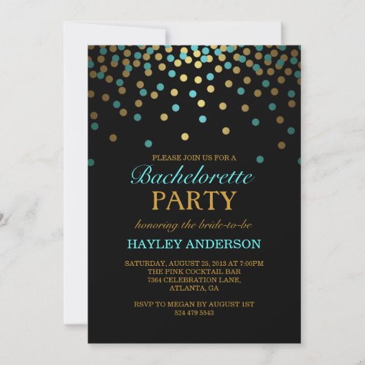 Invitation Bachelorette Confetti Bleu & Or (Devant)
