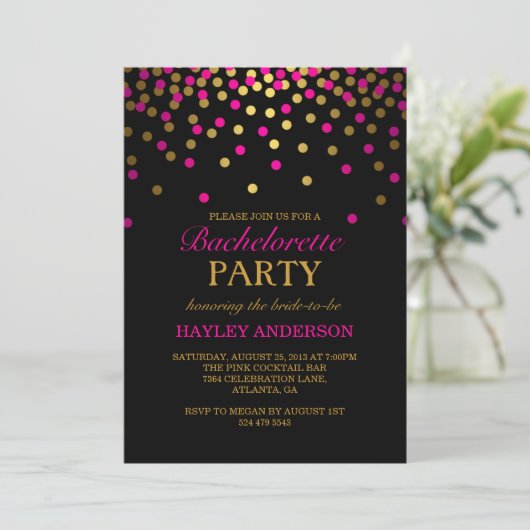 Invitation Bachelorette Confetti Rose & Or (Debout devant)