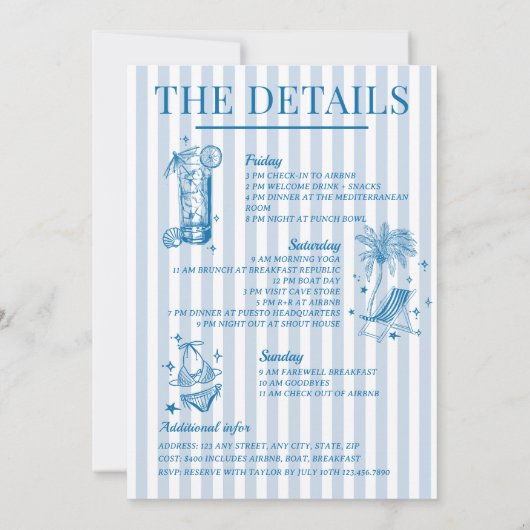 Invitation Bachelorette Côtière Cocktail Party Bleu (Dos)