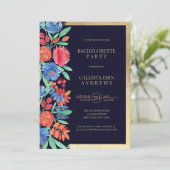 Invitation Bachelorette d'aquarelle Florale Bleu Coral (Debout devant)