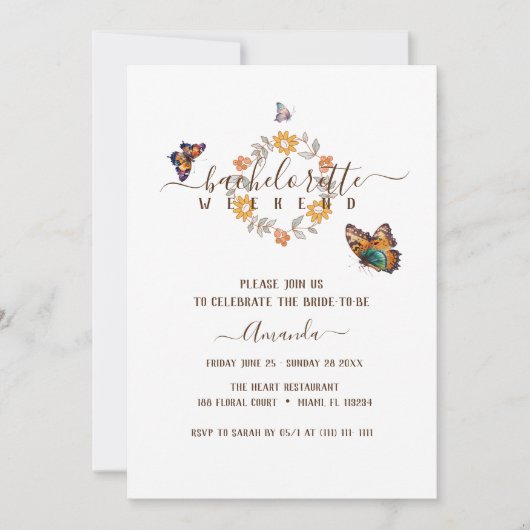 Invitation Bachelorette d'art Super simple papillon Week-end (Devant)