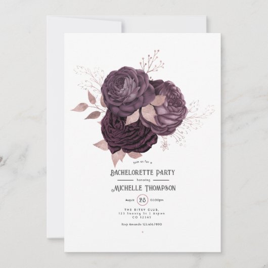 Invitation Bachelorette de Bourgogne et d'or Floral (Devant)