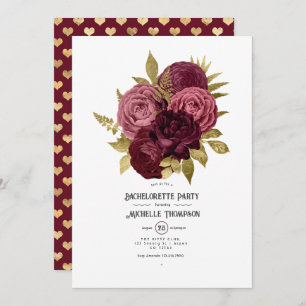 Invitation Bachelorette de Bourgogne et d'or Floral