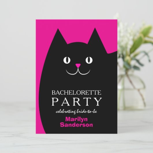 Invitation Bachelorette de chat Kitty noir (Debout devant)