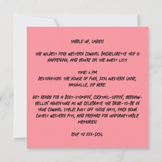 Invitation Bachelorette de coquette rose (Dos)