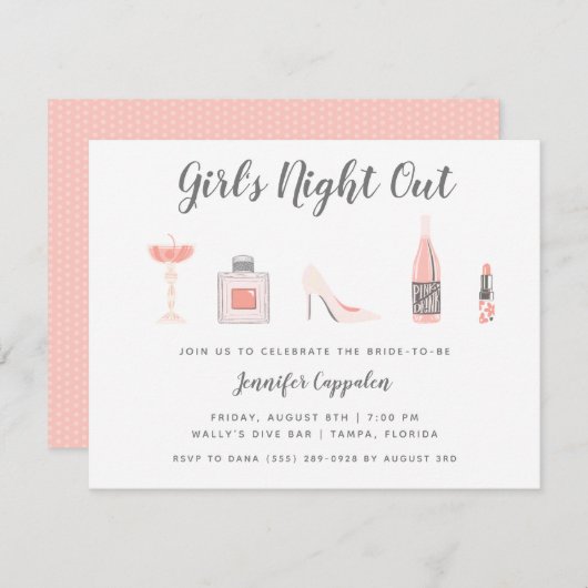 Invitation Bachelorette de la soirée de la fille (Devant / Derrière)