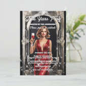 Invitation Bachelorette de Nouvel An glitz glam simple fête (Debout devant)