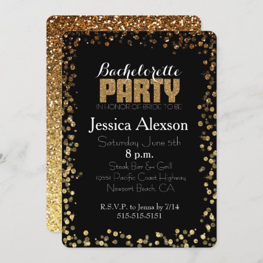 Invitation Bachelorette de Parties scintillant de Bokeh Gold (Devant / Derrière)