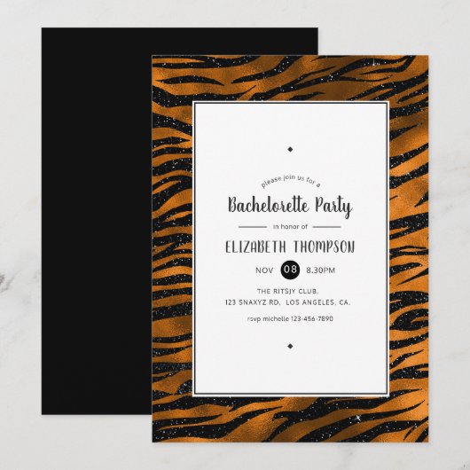 Invitation Bachelorette de Tigre noir et cuivre (Devant / Derrière)