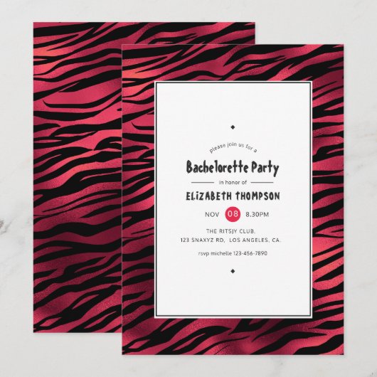 Invitation Bachelorette de Tigre Rouge Chatoyante (Devant / Derrière)