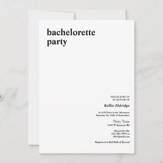 Invitation Bachelorette de type moderne simple (Devant)