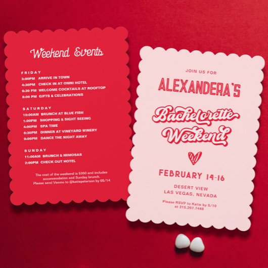 Invitation Bachelorette de Vegas rouge et rose