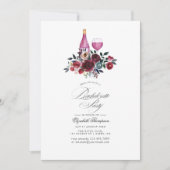 Invitation Bachelorette de vin de Bourgogne et Navy Floral (Devant)