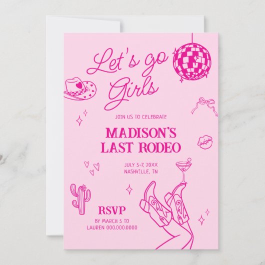 Invitation Bachelorette dernière Rodeo Disco (Devant)
