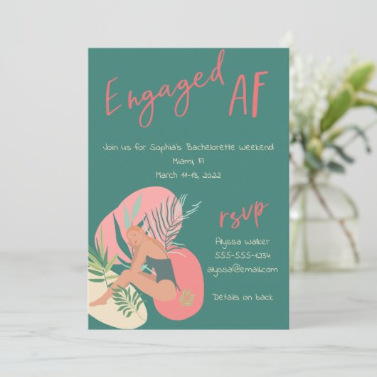 Invitation Bachelorette d'été AF vert et rose (Debout devant)