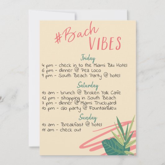 Invitation Bachelorette d'été AF vert et rose  (Dos)