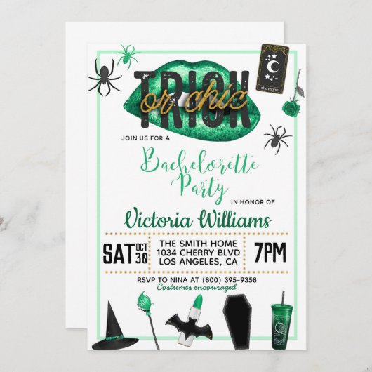 Invitation Bachelorette d'Halloween chic ou de brique Invitat (Devant / Derrière)