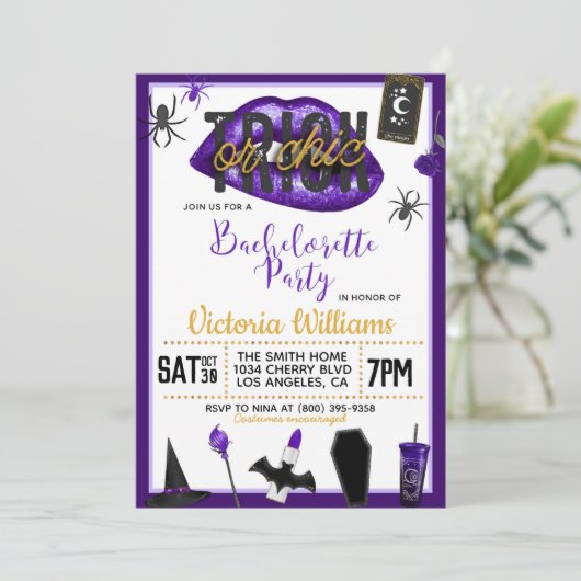 Invitation Bachelorette d'Halloween chic ou de brique Invitat (Debout devant)