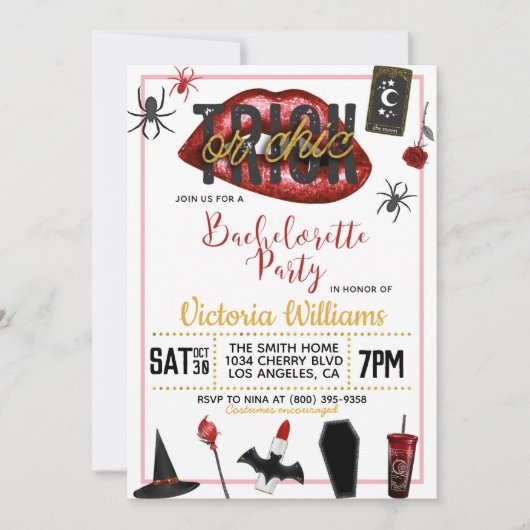 Invitation Bachelorette d'Halloween chic ou de brique Invitat (Devant)
