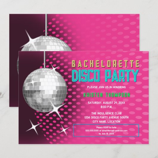 Invitation Bachelorette Disco Party (Devant / Derrière)