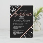 Invitation Bachelorette d'or Rose en marbre blanc noir modern (Debout devant)