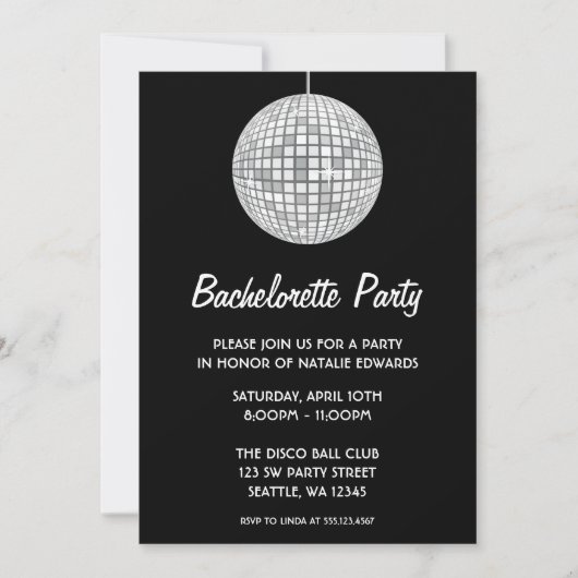 Invitation Bachelorette du Ball de la Discothèque noire (Devant)