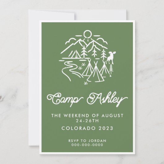 Invitation Bachelorette du camp vert et blanc (Devant)