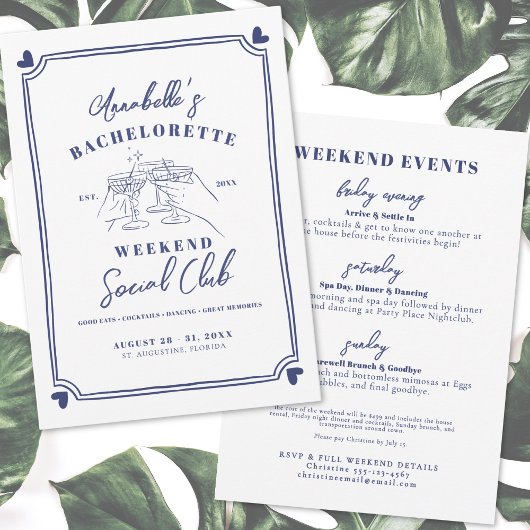 Invitation Bachelorette du club social tiré à la main