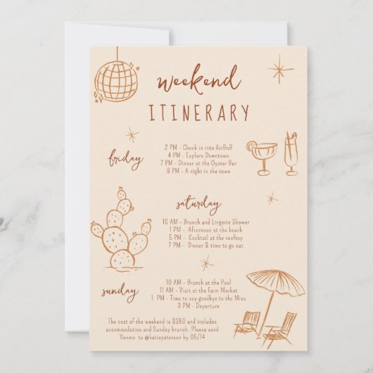 Invitation Bachelorette du désert week-end Itinéraire d'invit (Dos)