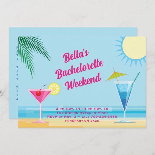 Invitation Bachelorette du week-end de plage tropi (Devant / Derrière)