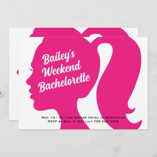 Invitation Bachelorette du week-end rose Party (Devant / Derrière)