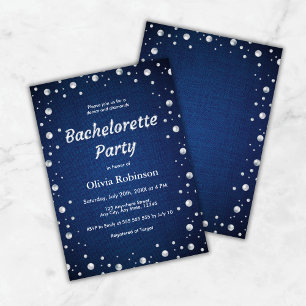 Invitation Bachelorette élégante Blue Denim et Diamonds