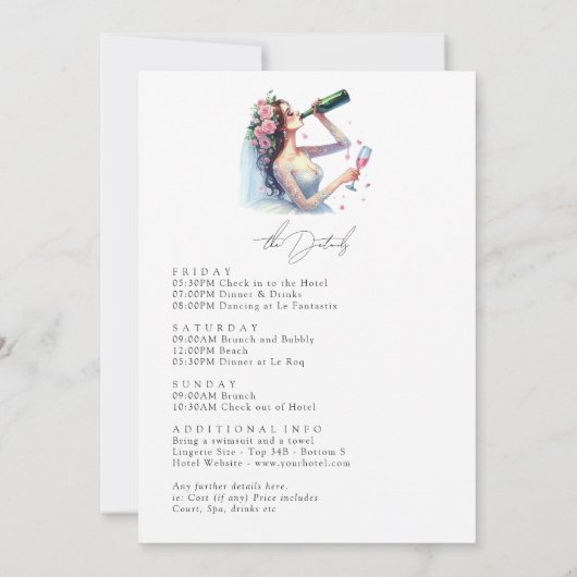 Invitation Bachelorette en amour Week-end Itinéraire (Dos)