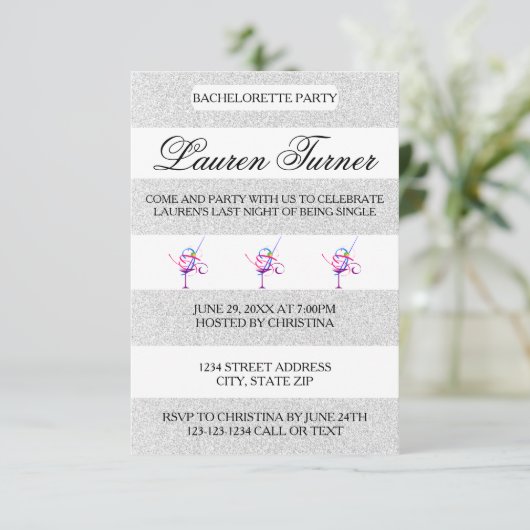Invitation Bachelorette en argent et blanc-3x5 (Debout devant)