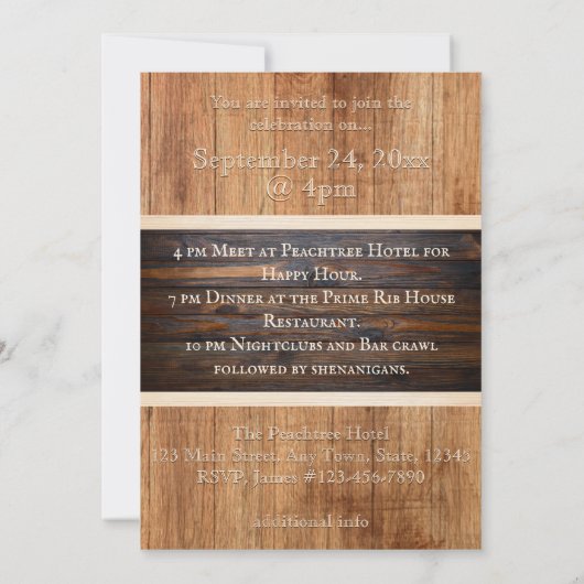 Invitation Bachelorette en bois rustique (Dos)
