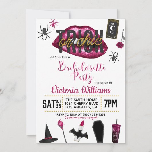 Invitation Bachelorette en halloween chic ou en trompe-l'oeil (Devant)
