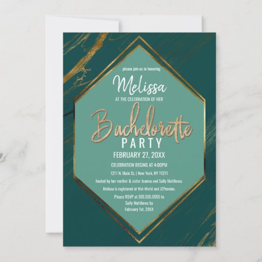 Invitation Bachelorette en marbre géométrique Emerald Green G (Devant)