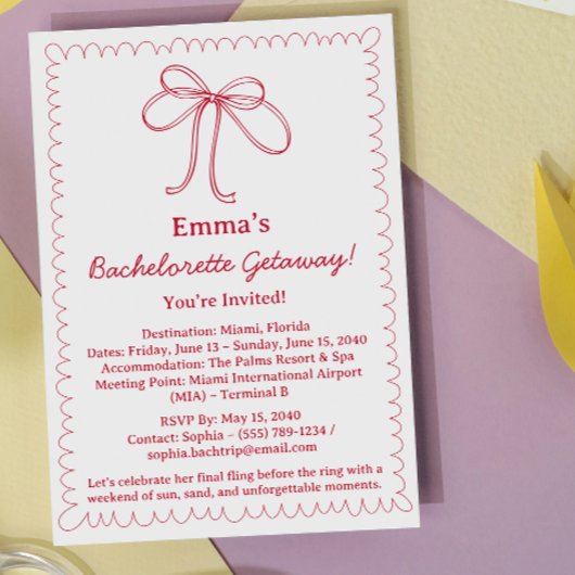 Invitation Bachelorette en ruban mignonne Voyage et itinérair