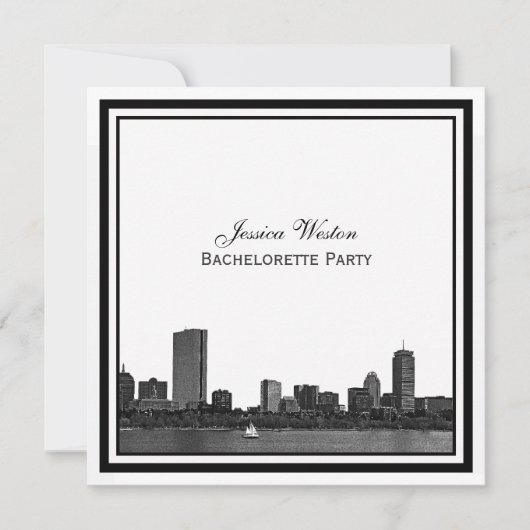 Invitation Bachelorette encadrée Boston Skyline (Devant)