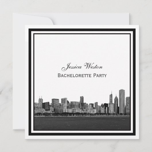 Invitation Bachelorette encadrée de Chicago Skyline (Devant)