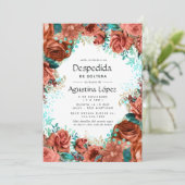 Invitation Bachelorette espagnole Turquoise et Coral Floral (Debout devant)