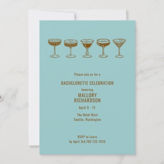 Invitation Bachelorette Espresso Martini turquoise avec code  (Devant)