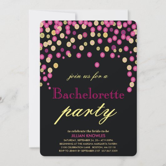 Invitation Bachelorette Faux Pink Confetti (Devant)