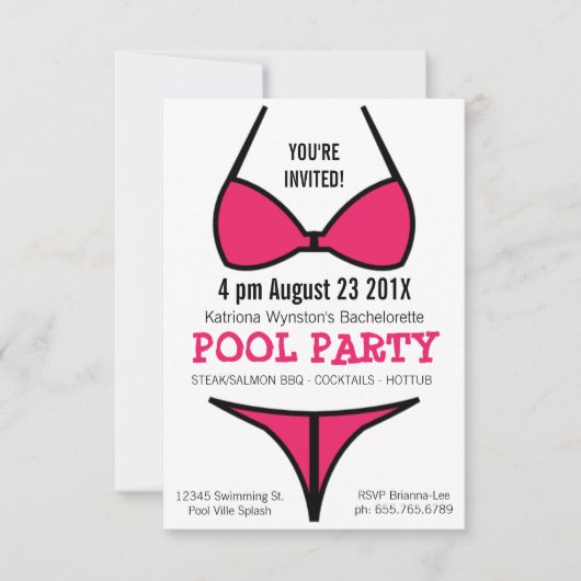 Invitation Bachelorette féminine de Bikini rose chaud (Devant)
