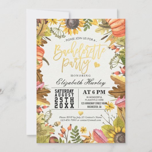 Invitation Bachelorette fête Automne Maple Fall Leaf Citrouil (Devant)